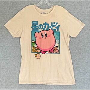 Kirby Star Japanese Graphic Tee Youth XL Nintendo T-Shirt Tan Retro Gamer Anime